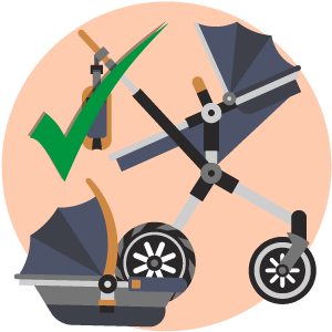 A green check over a pram and a carseat.