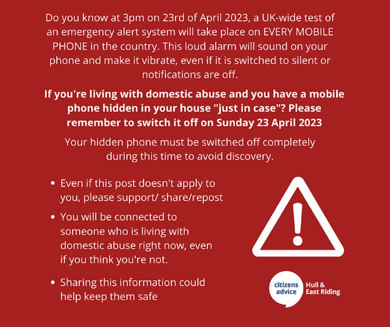A Citizens Advice warning to people living with domestic abuse. If you have a mobile phone hidden in your house