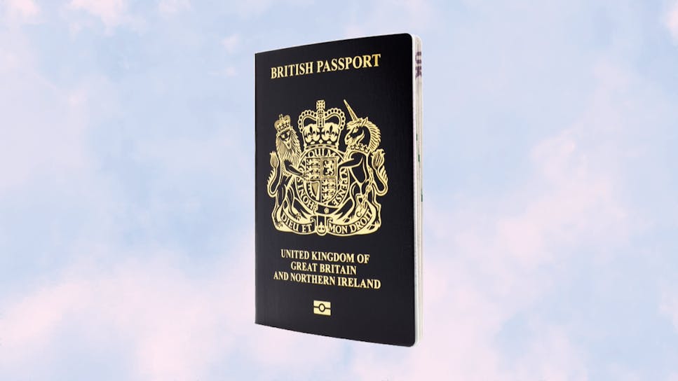 A British passport, of the United Kingdom of Great Britain and Northern Ireland.