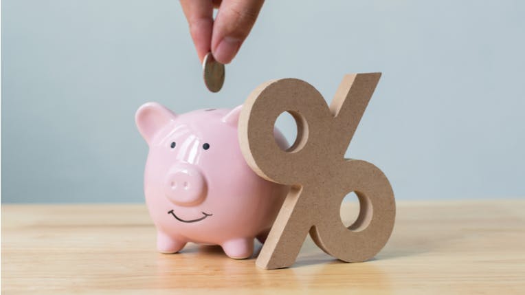 Piggybank next to a percentage sign.