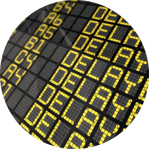 Flight delay board showing the word "delay" repeated.