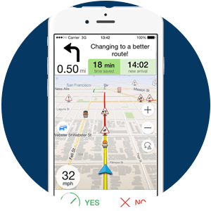 A sat-nav on a mobile phone.