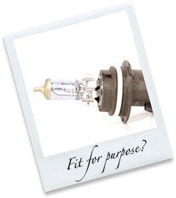Polaroid of a broken bulb with the words "Fit for purpose?"