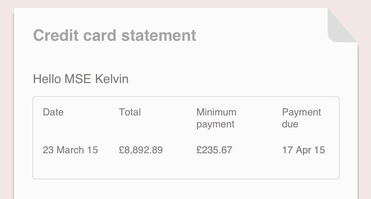 Mock up of a credit card statement.