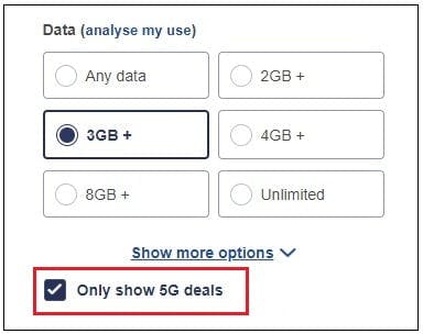 An example of our 5G filter in our Cheap Mobile Finder tool