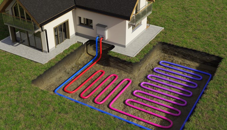 ground source heat pump showing underground coils next to property