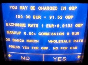 ATM screen reads: