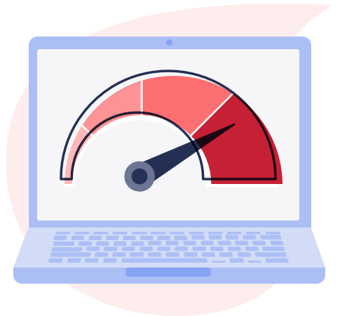 Vector image of a laptop displaying a speedometer.