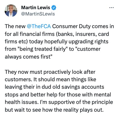The new FCA Consumer Duty comes in for all financial firms (banks, insurers, card firms etc) today hopefully upgrading rights from